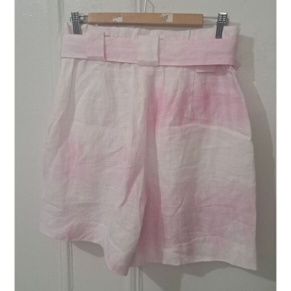 Solid And Striped Womens Medium 100% Linen Pink White Shorts Beach Vacation - Picture 5 of 8